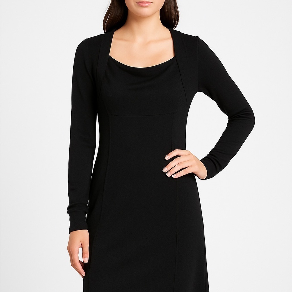 Athleta Black Cowl Neck Sweater Dress Long Sleeve Womens M Cozy